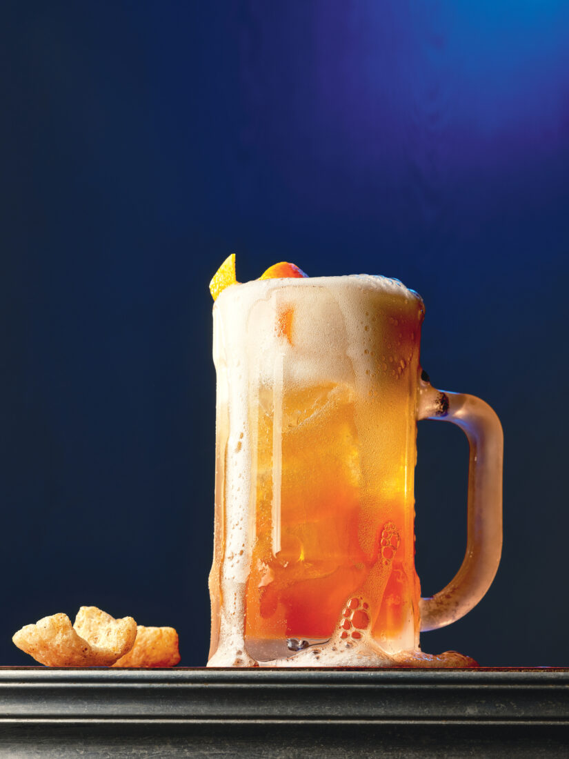 A pitcher of an orange drink