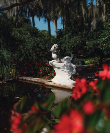 A sculpture in a garden