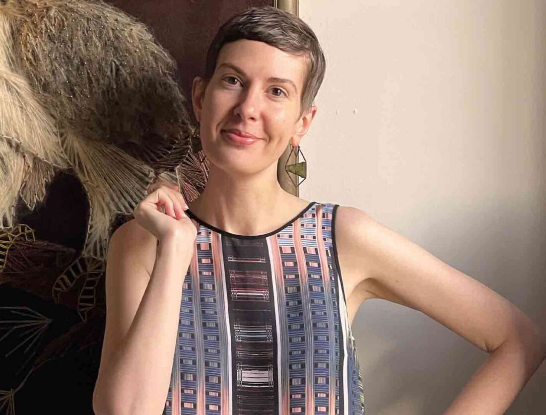 A portrait of a woman with short hair