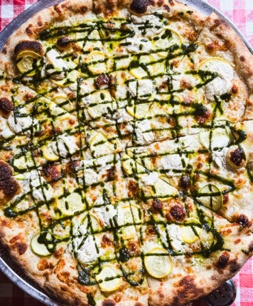 A squash pizza with balsamic