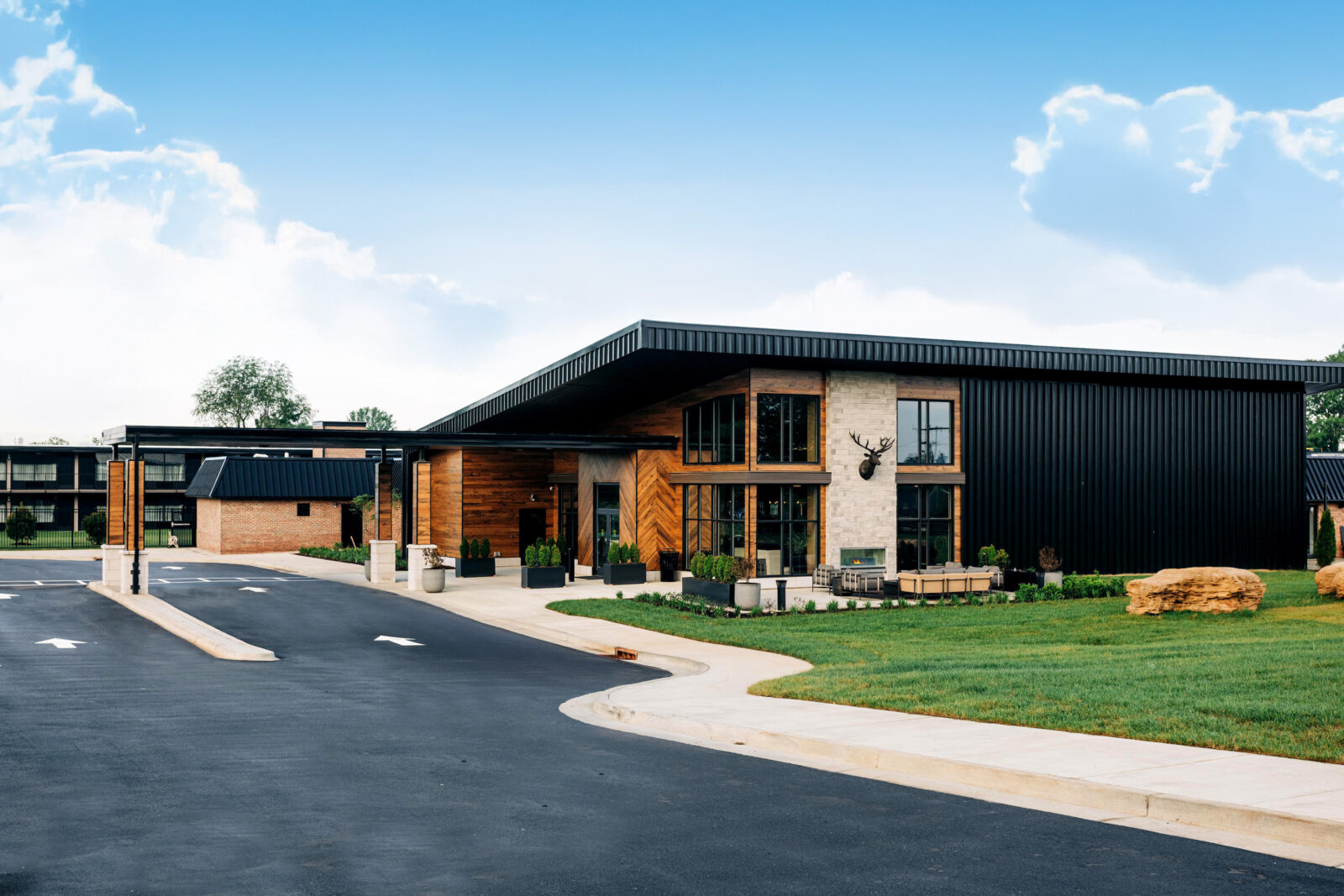 The midcentury exterior of a hotel