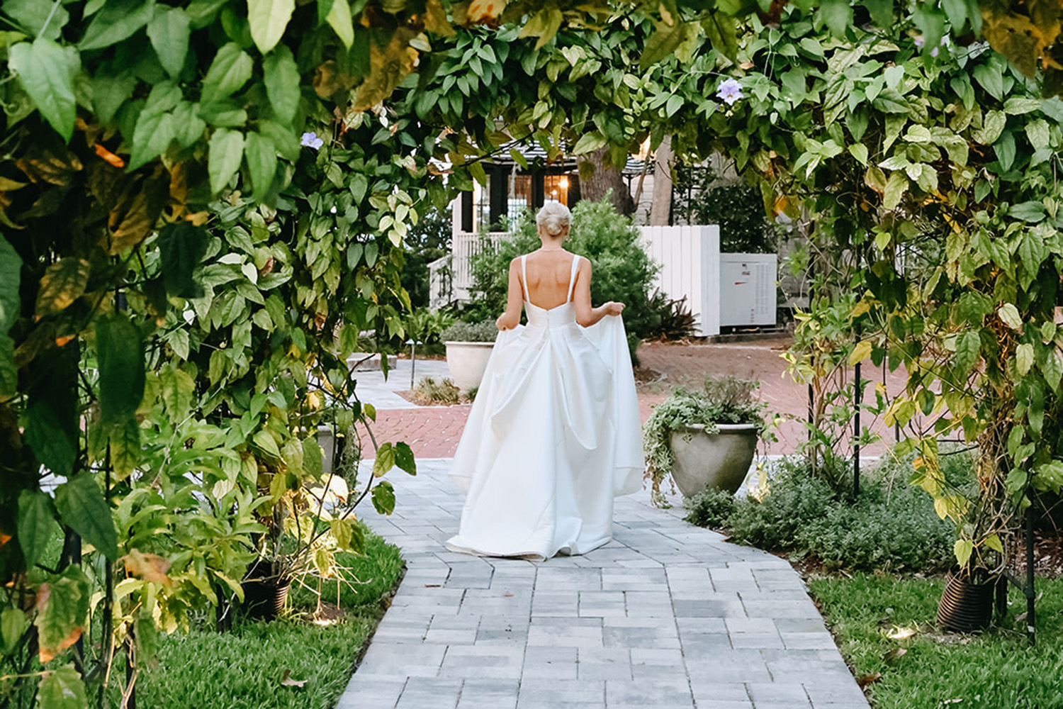 a bride walking away from the camera